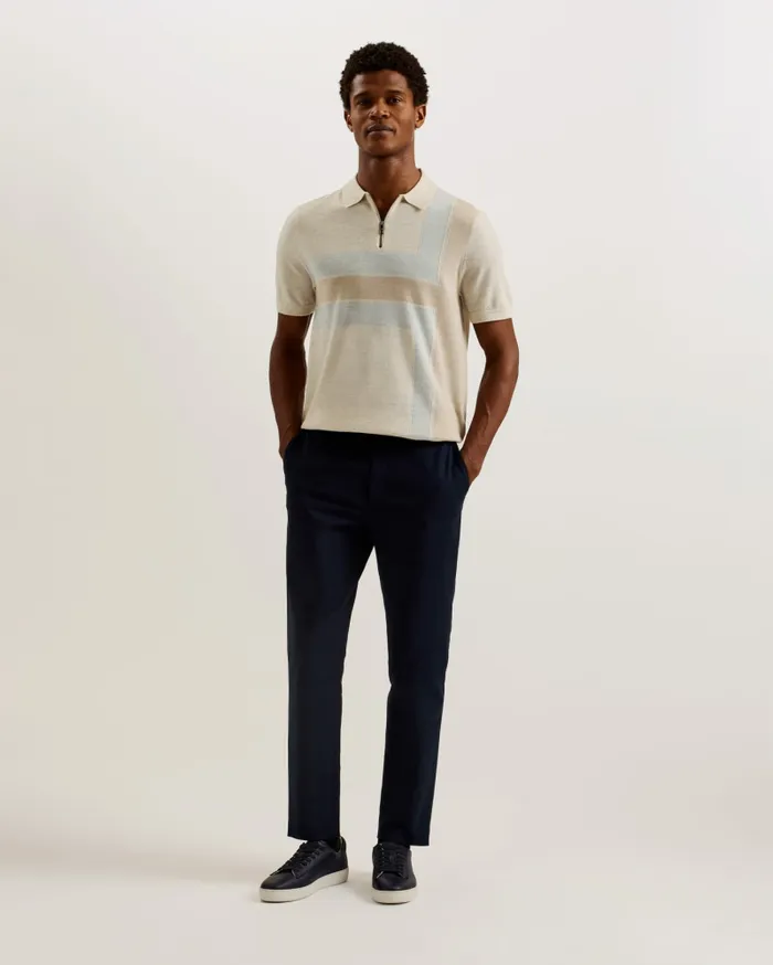 Men AMBLER 8211 Colour Block T Wool Polo Shirt Taupe Ted Baker Jumpers and Knitwear