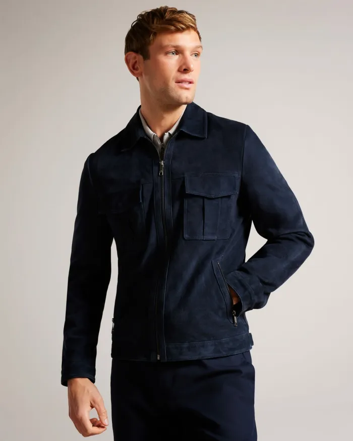 Men AMPED 8211 Suede Jacket Navy Ted Baker Coats and Jackets