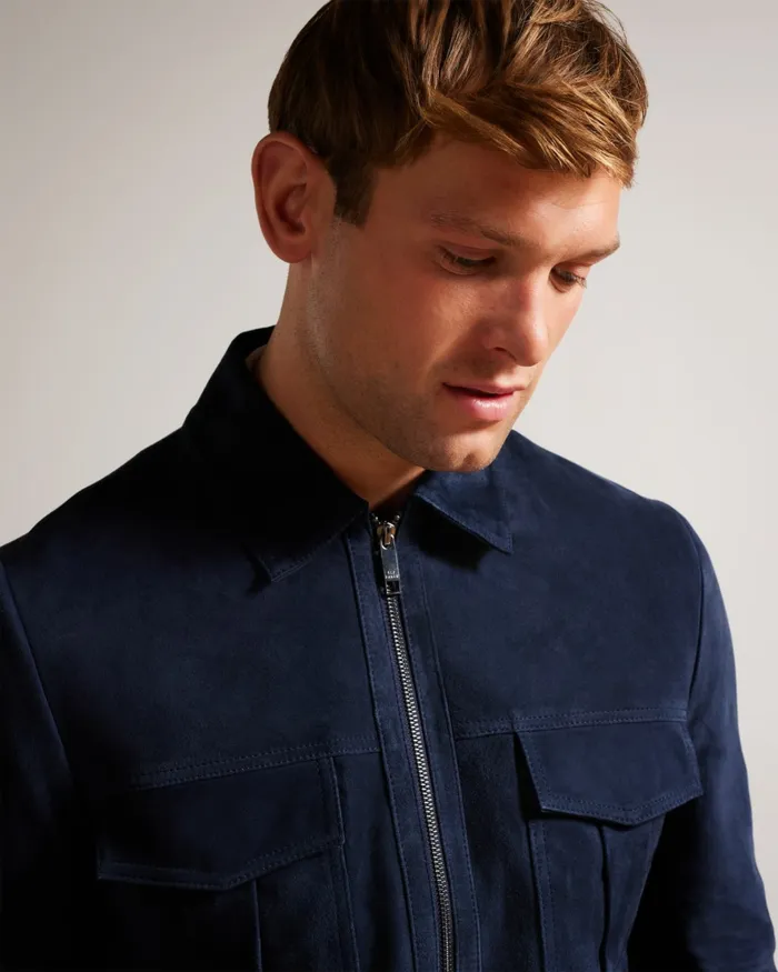 Men AMPED 8211 Suede Jacket Navy Ted Baker Coats and Jackets