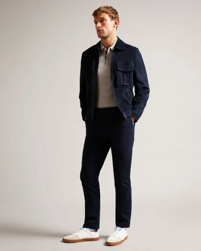 Men AMPED 8211 Suede Jacket Navy Ted Baker Coats and Jackets