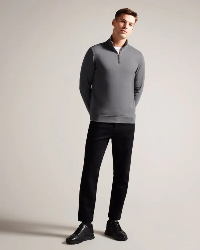 Men ANTRAM 8211 Half Zip Funnel Neck Pullover Charcoal Ted Baker Tops Men ANTRAM 8211 Half Zip Funnel Neck Pullover Charcoal Ted Baker Tops