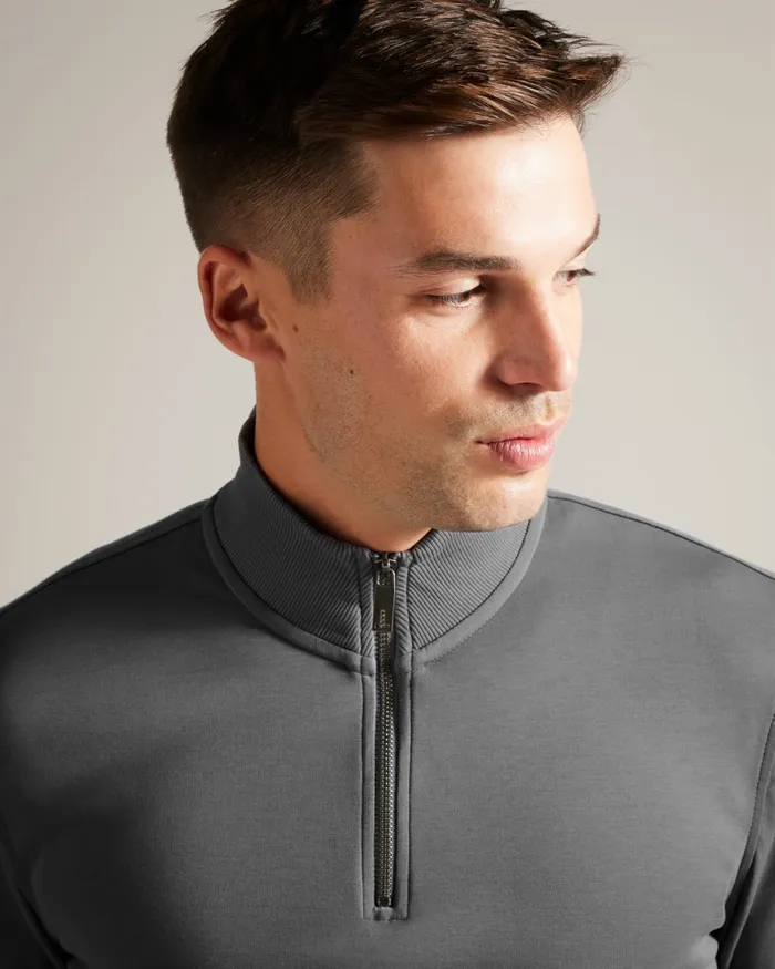 Men ANTRAM 8211 Half Zip Funnel Neck Pullover Charcoal Ted Baker Tops Men ANTRAM 8211 Half Zip Funnel Neck Pullover Charcoal Ted Baker Tops