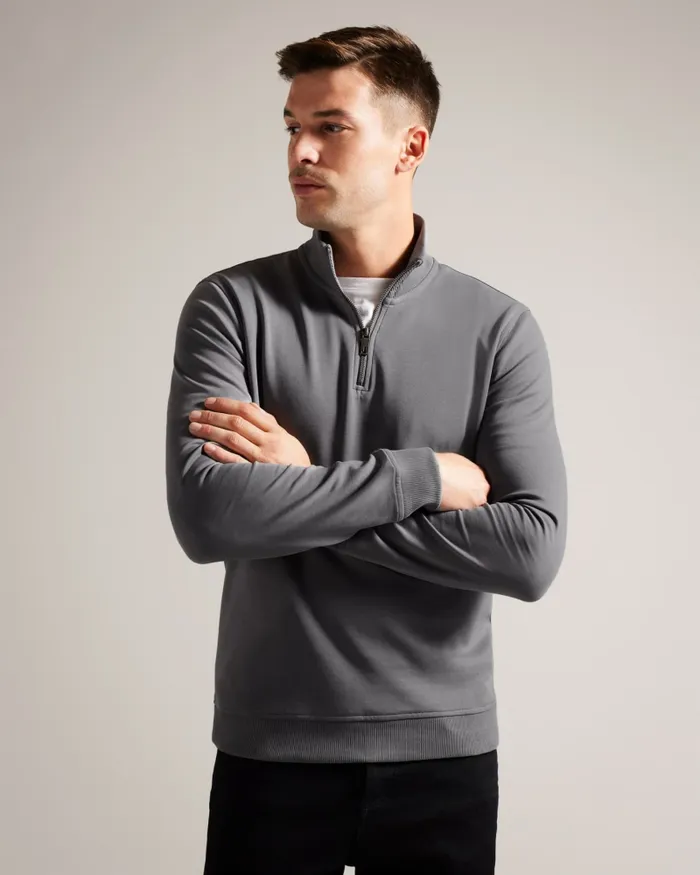 Men ANTRAM 8211 Half Zip Funnel Neck Pullover Charcoal Ted Baker Tops Men ANTRAM 8211 Half Zip Funnel Neck Pullover Charcoal Ted Baker Tops