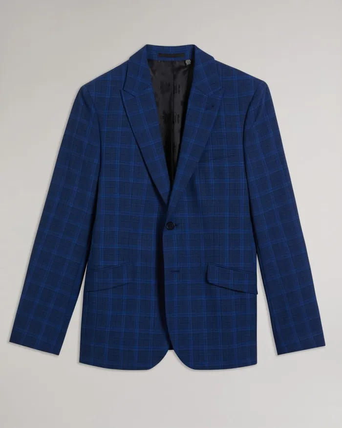 Men APOLLOJ 8211 Wool And Silk Check Suit Jacket Dark Blue Ted Baker Suits