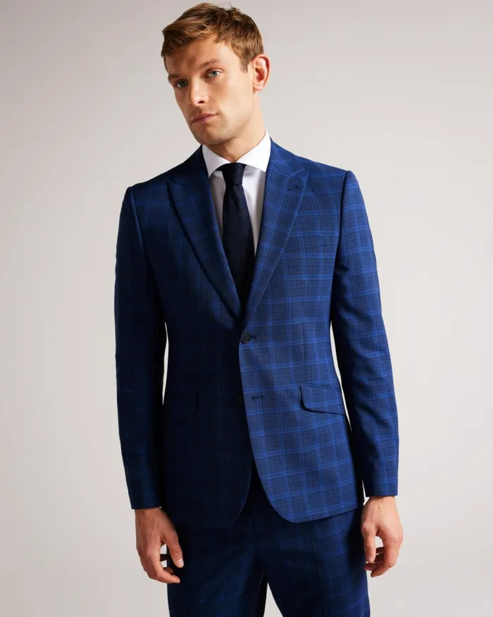 Men APOLLOJ 8211 Wool And Silk Check Suit Jacket Dark Blue Ted Baker Suits Men APOLLOJ 8211 Wool And Silk Check Suit Jacket Dark Blue Ted Baker Suits
