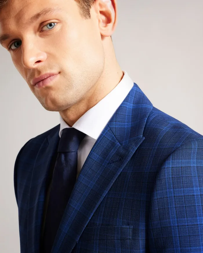 Men APOLLOJ 8211 Wool And Silk Check Suit Jacket Dark Blue Ted Baker Suits Men APOLLOJ 8211 Wool And Silk Check Suit Jacket Dark Blue Ted Baker Suits