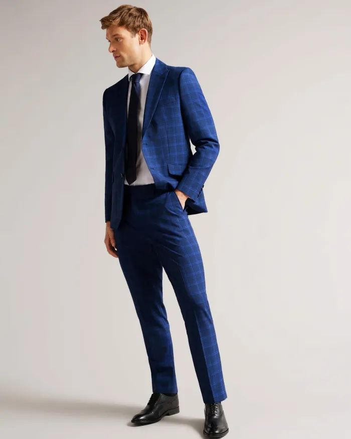 Men APOLLOJ 8211 Wool And Silk Check Suit Jacket Dark Blue Ted Baker Suits Men APOLLOJ 8211 Wool And Silk Check Suit Jacket Dark Blue Ted Baker Suits