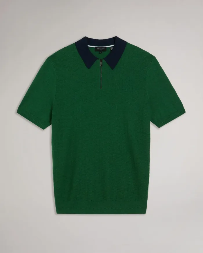 Men ARWIK 8211 Textured Knit Contrast Collar Polo Green Ted Baker Jumpers and Knitwear