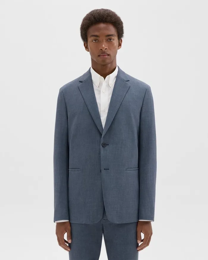 Men Blazers Jackets Theory Clinton Blazer In Printed Precision Ponte Dusty Blue Mel