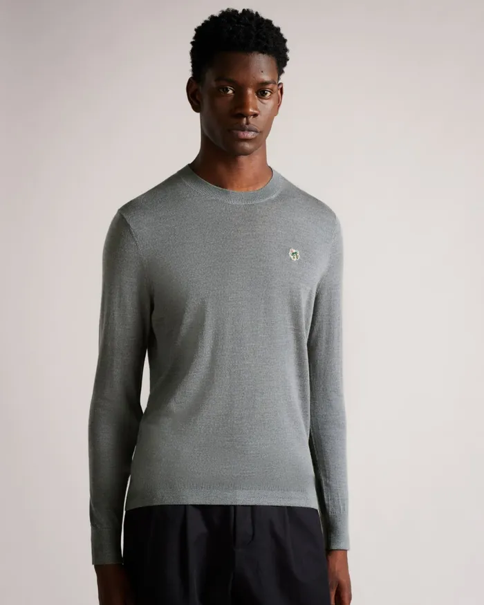 Men CARDIFF 8211 Merino Wool Crew Neck Jumper Charcoal Ted Baker Jumpers and Knitwear