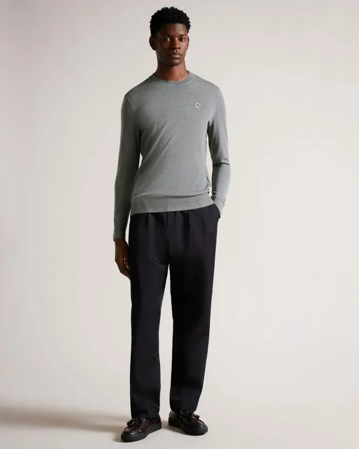 Men CARDIFF 8211 Merino Wool Crew Neck Jumper Charcoal Ted Baker Jumpers and Knitwear