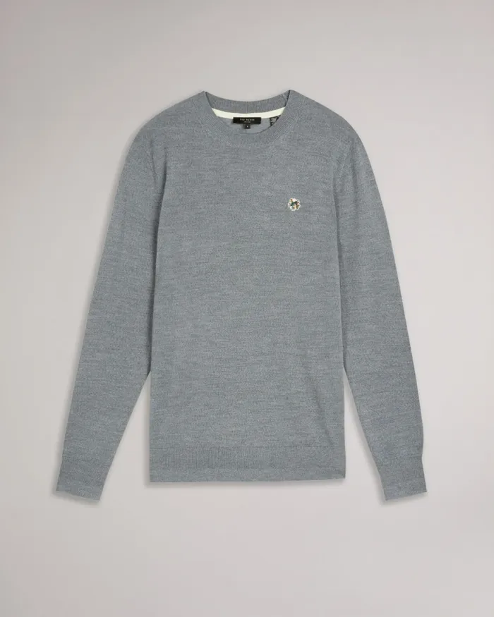 Men CARDIFF 8211 Merino Wool Crew Neck Jumper Charcoal Ted Baker Jumpers and Knitwear