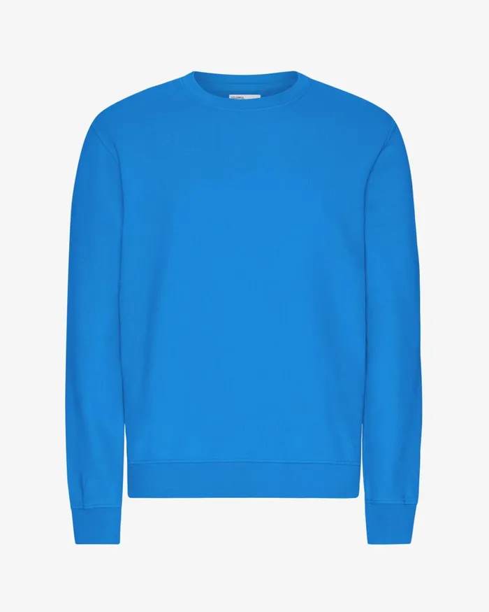 Men Classic Organic Crew Pacific Blue Colorful Standard Crewneck Sweatshirts