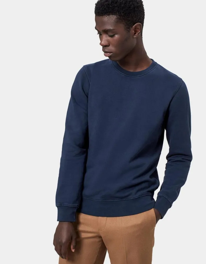 Men Classic Organic Crew Pacific Blue Colorful Standard Crewneck Sweatshirts