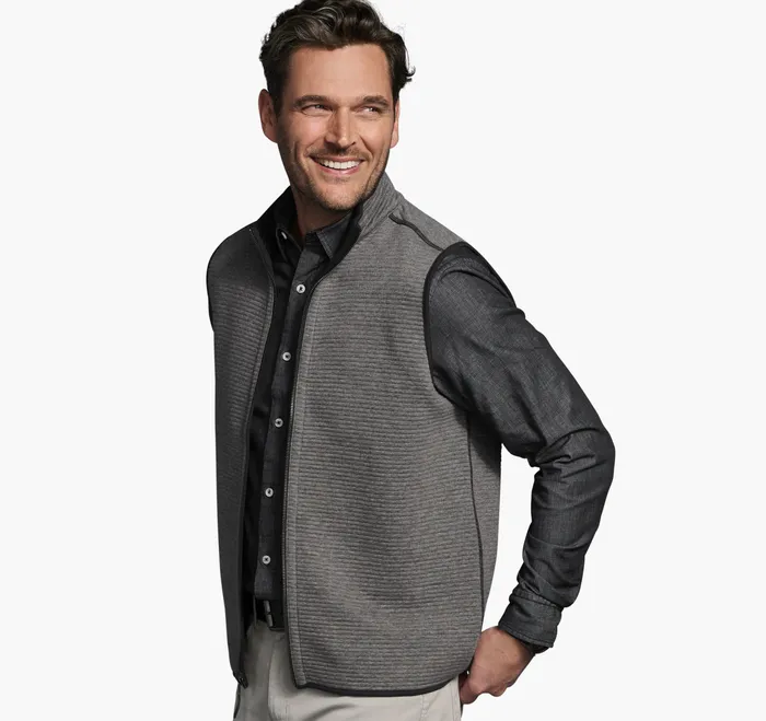 Men Coats Jackets and Vests Johnston and Murphy Reversible Channel Quilted Vest Gray HeatherBlack