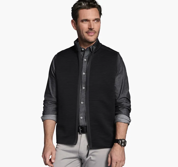 Men Coats Jackets and Vests Johnston and Murphy Reversible Channel Quilted Vest Gray HeatherBlack
