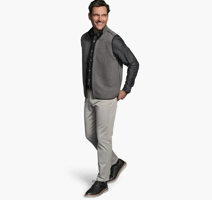 Men Coats Jackets and Vests Johnston and Murphy Reversible Channel Quilted Vest Gray HeatherBlack