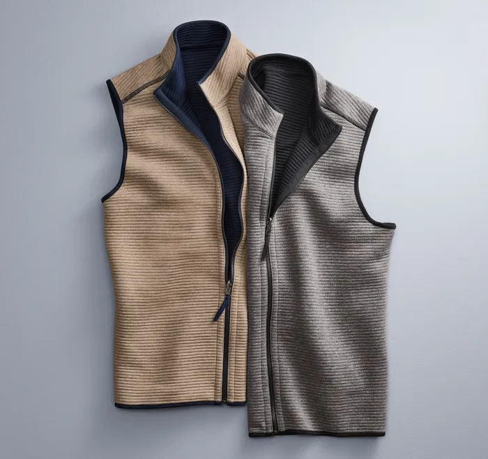 Men Coats Jackets and Vests Johnston and Murphy Reversible Channel Quilted Vest Gray HeatherBlack