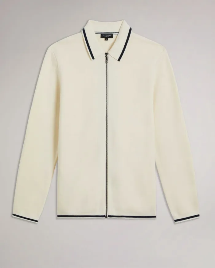 Men COPLOE 8211 Long Sleeve Zip Through Jacket White Ted Baker Jumpers and Knitwear
