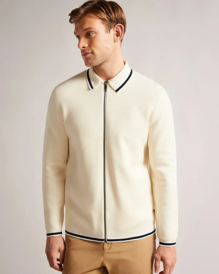 Men COPLOE 8211 Long Sleeve Zip Through Jacket White Ted Baker Jumpers and Knitwear