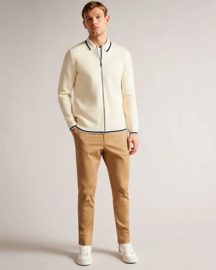 Men COPLOE 8211 Long Sleeve Zip Through Jacket White Ted Baker Jumpers and Knitwear