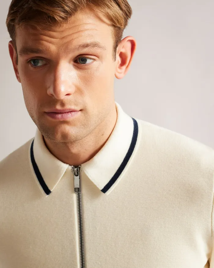 Men COPLOE 8211 Long Sleeve Zip Through Jacket White Ted Baker Jumpers and Knitwear