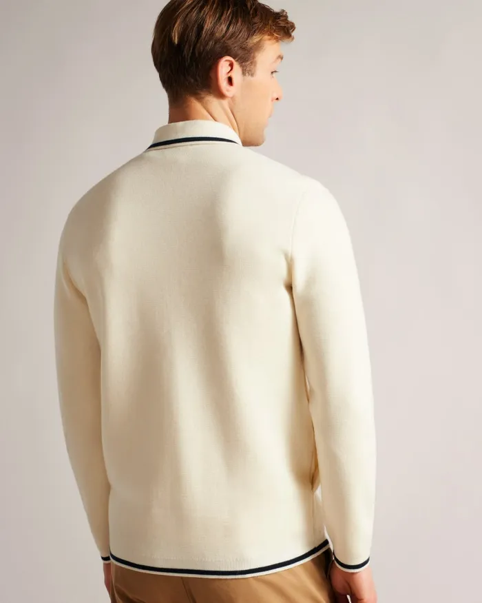 Men COPLOE 8211 Long Sleeve Zip Through Jacket White Ted Baker Jumpers and Knitwear
