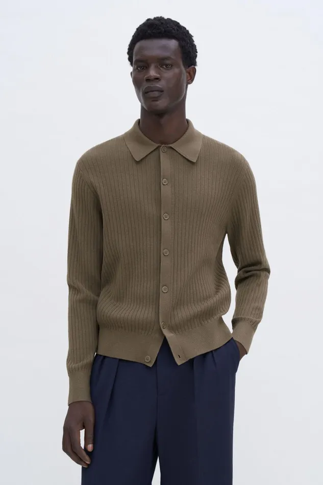 Men Cotton Merino Knit Shirt Olive Green Filippa K Knitwear