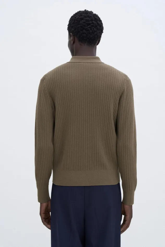 Men Cotton Merino Knit Shirt Olive Green Filippa K Knitwear