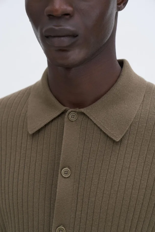 Men Cotton Merino Knit Shirt Olive Green Filippa K Knitwear