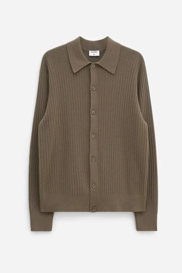 Men Cotton Merino Knit Shirt Olive Green Filippa K Knitwear