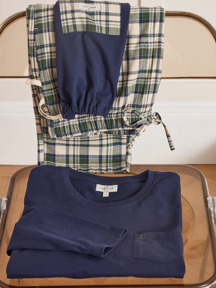 Men Cyrillus Accessories Check DualFabric Pyjamas Carreaux Vert