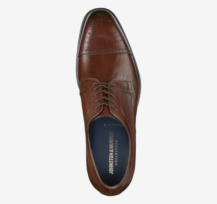 Men Dress Shoes Johnston and Murphy Ellsworth Cap Toe Brown Italian Calfskin