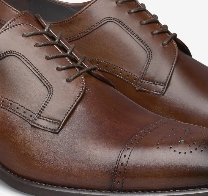 Men Dress Shoes Johnston and Murphy Ellsworth Cap Toe Brown Italian Calfskin