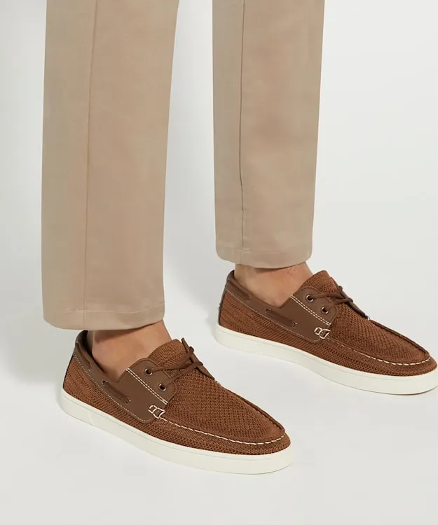 Men Dune London Boat Shoes Knitted Boat Shoes Brown