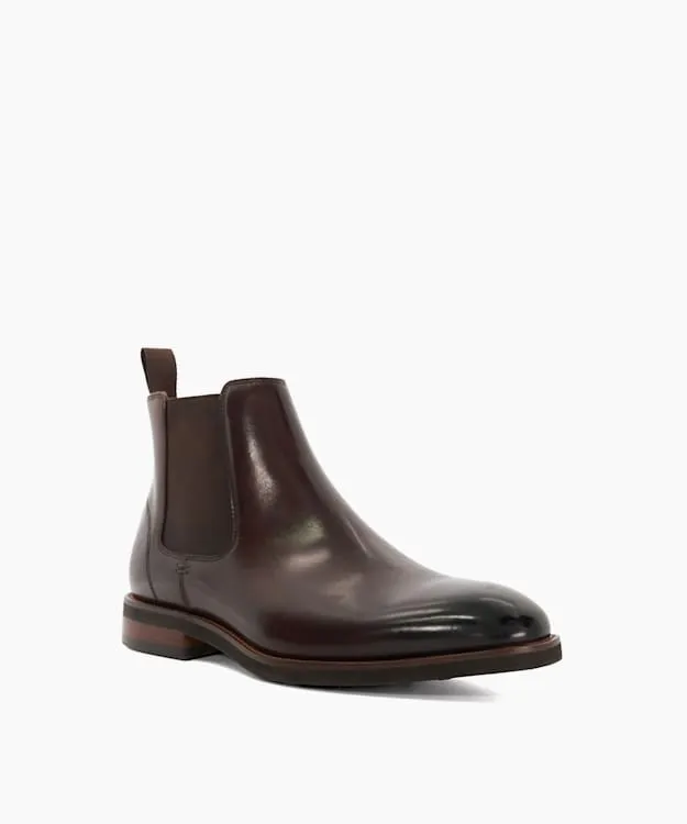 Men Dune London Chelsea Boots Pull On Leather Boots Brown