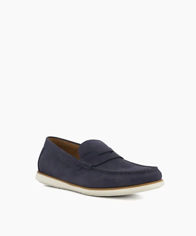 Men Dune London Loafers Penny Trim Nubuck Loafers Blue