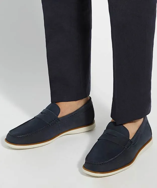 Men Dune London Loafers Penny Trim Nubuck Loafers Blue