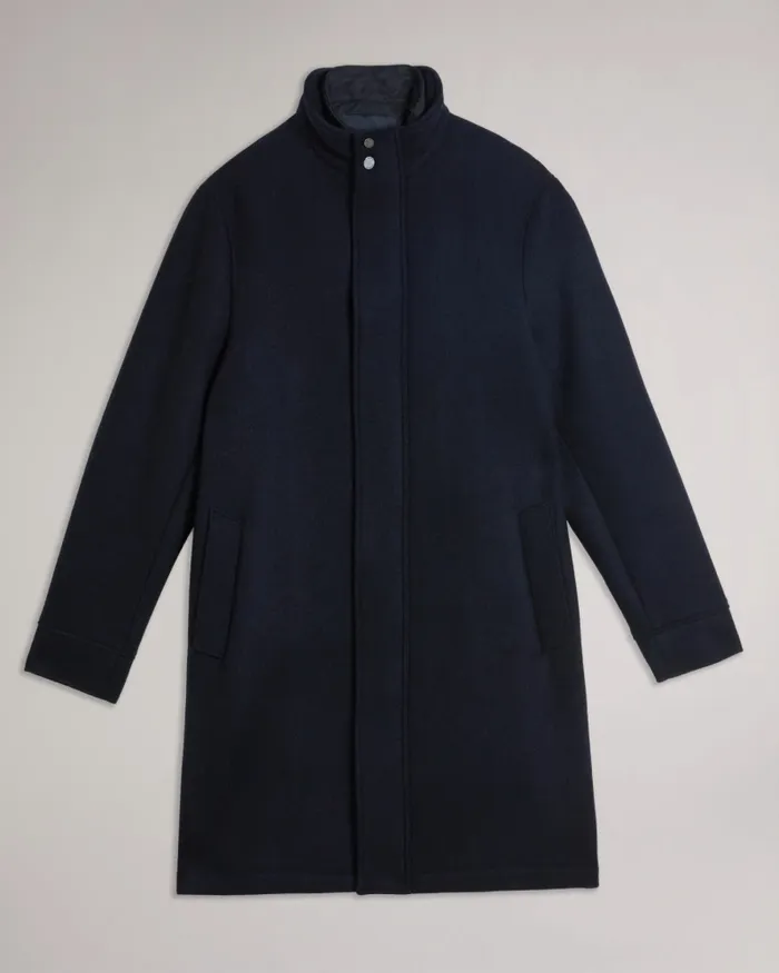Men EDERSON 8211 Wool Blend Funnel Neck Coat Navy Ted Baker Coats and Jackets