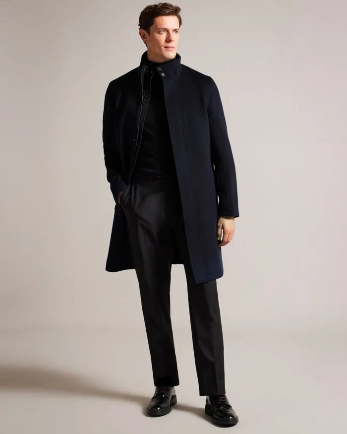 Men EDERSON 8211 Wool Blend Funnel Neck Coat Navy Ted Baker Coats and Jackets Men EDERSON 8211 Wool Blend Funnel Neck Coat Navy Ted Baker Coats and Jackets