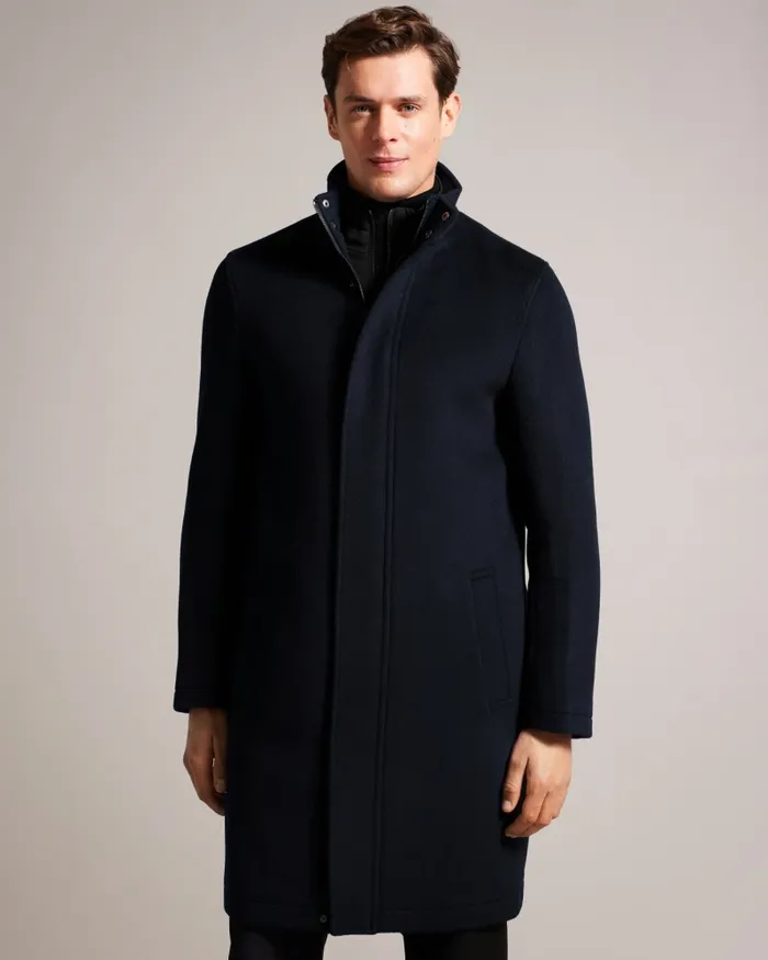 Men EDERSON 8211 Wool Blend Funnel Neck Coat Navy Ted Baker Coats and Jackets Men EDERSON 8211 Wool Blend Funnel Neck Coat Navy Ted Baker Coats and Jackets