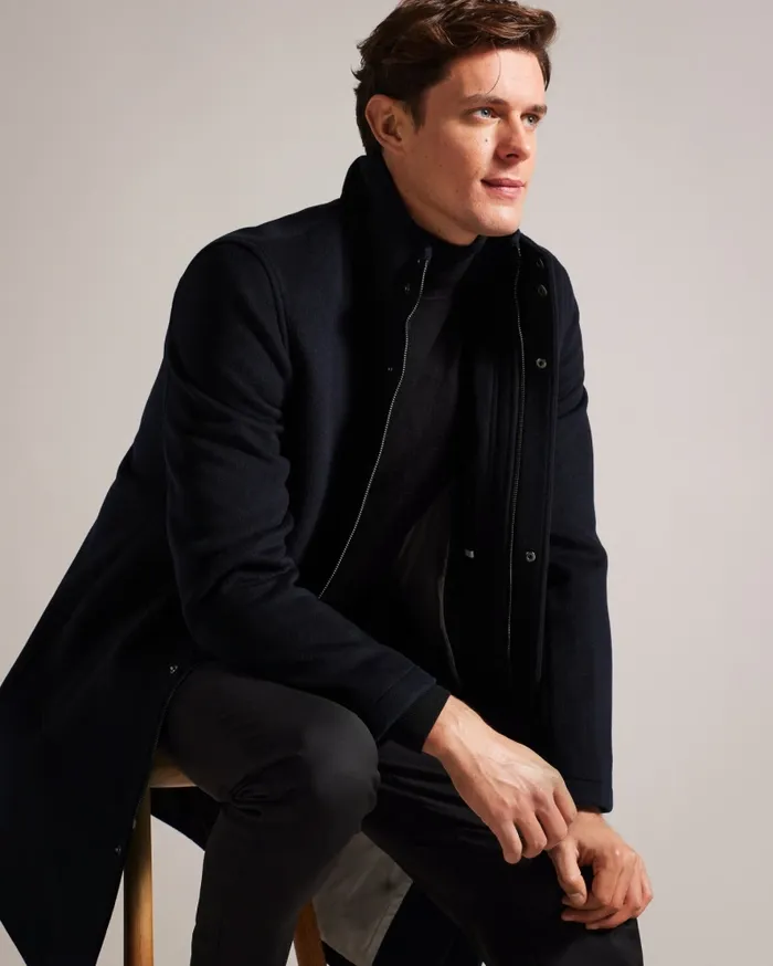 Men EDERSON 8211 Wool Blend Funnel Neck Coat Navy Ted Baker Coats and Jackets Men EDERSON 8211 Wool Blend Funnel Neck Coat Navy Ted Baker Coats and Jackets