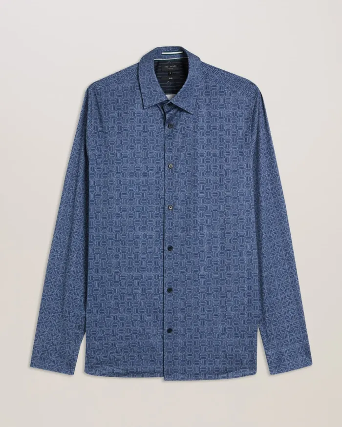 Men ENDOVER 8211 Slim Fit Geometric Print Shirt Navy Ted Baker Shirts