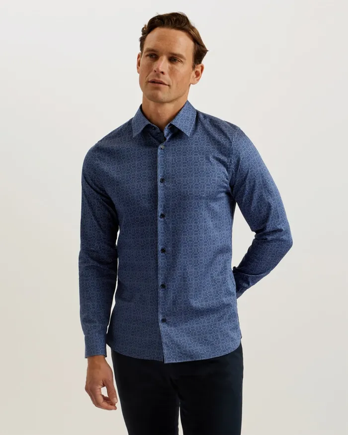 Men ENDOVER 8211 Slim Fit Geometric Print Shirt Navy Ted Baker Shirts Men ENDOVER 8211 Slim Fit Geometric Print Shirt Navy Ted Baker Shirts