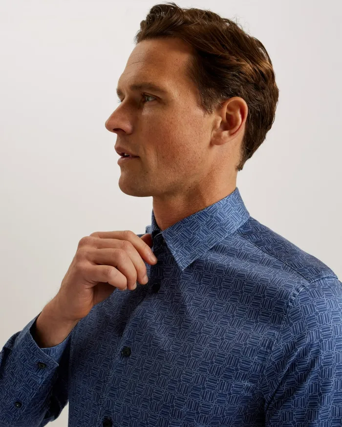 Men ENDOVER 8211 Slim Fit Geometric Print Shirt Navy Ted Baker Shirts Men ENDOVER 8211 Slim Fit Geometric Print Shirt Navy Ted Baker Shirts