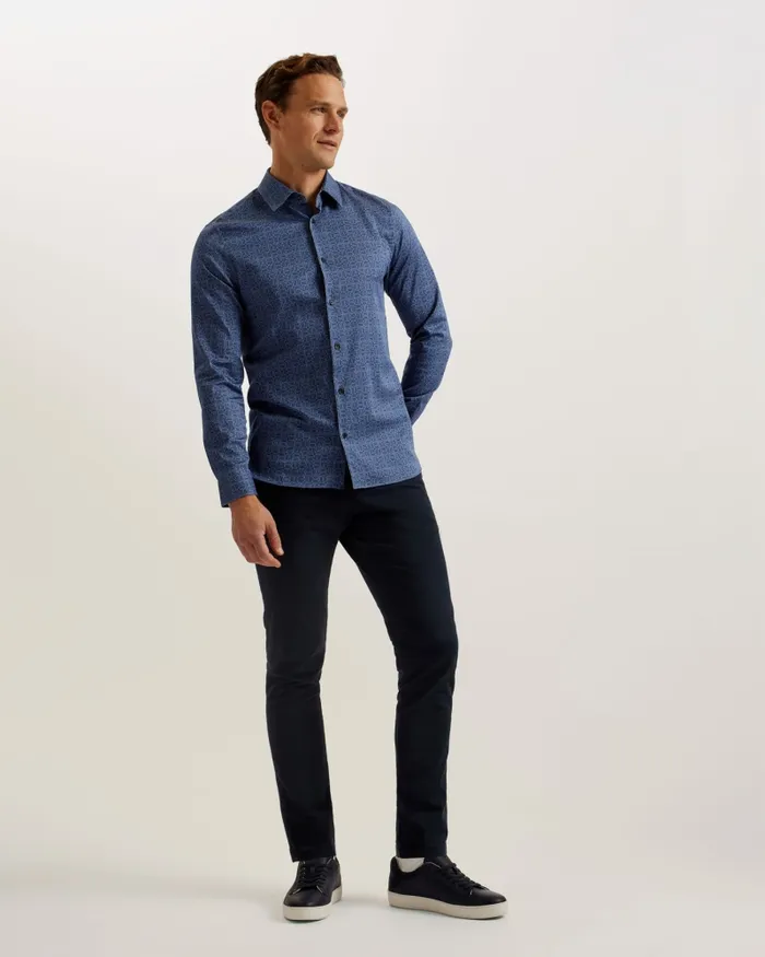 Men ENDOVER 8211 Slim Fit Geometric Print Shirt Navy Ted Baker Shirts Men ENDOVER 8211 Slim Fit Geometric Print Shirt Navy Ted Baker Shirts