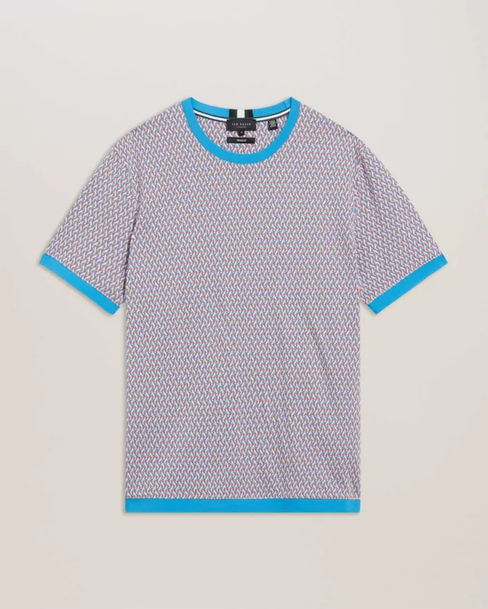 Men FINITY 8211 Jacquard Geometric Cotton TShirt Bright Blue Ted Baker Tops