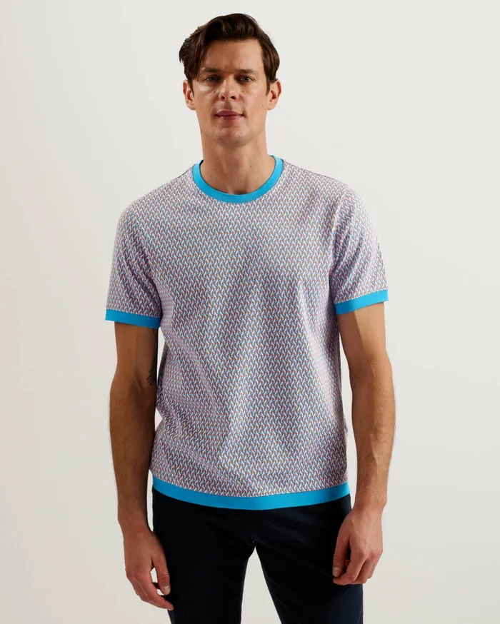 Men FINITY 8211 Jacquard Geometric Cotton TShirt Bright Blue Ted Baker Tops Men FINITY 8211 Jacquard Geometric Cotton TShirt Bright Blue Ted Baker Tops