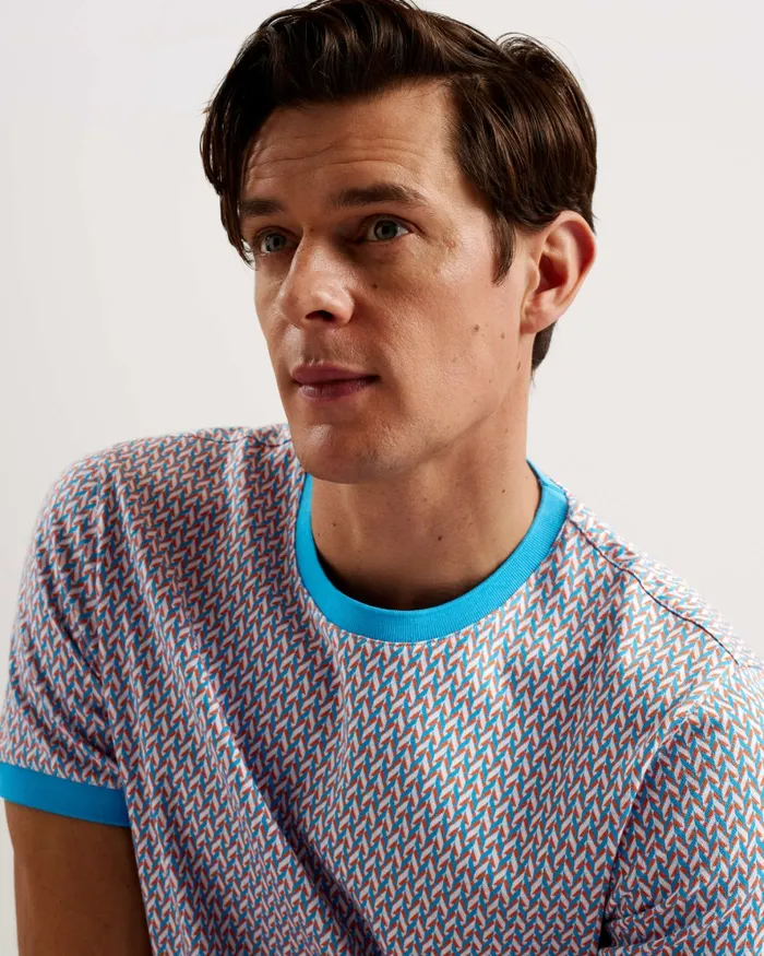 Men FINITY 8211 Jacquard Geometric Cotton TShirt Bright Blue Ted Baker Tops Men FINITY 8211 Jacquard Geometric Cotton TShirt Bright Blue Ted Baker Tops