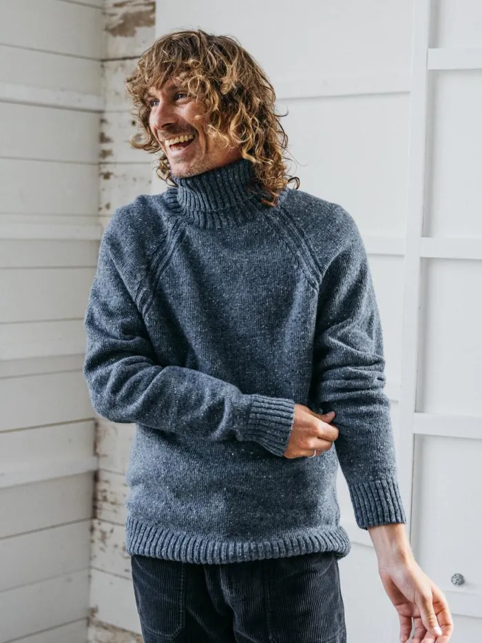 Men Furlong Roll Neck Jumper Indigo Finisterre Knitwear